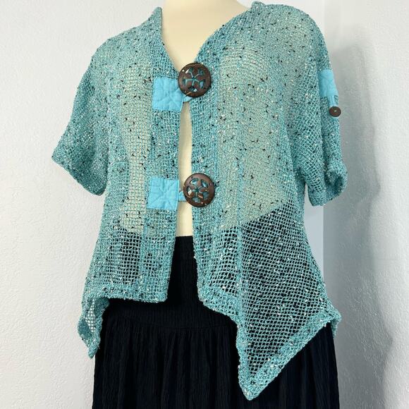 Knit Fairy Boho Sheer Knit Top Blue - Picture 1 of 8